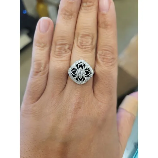 14k White Gold 0.3cttw Onyx & Diamond Art Deco Ring Image 2 Conti Jewelers Endwell, NY