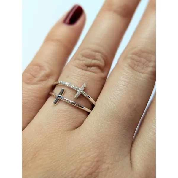 0.06cttw Diamond Double Cross Ring in Sterling Silver Image 2 Conti Jewelers Endwell, NY