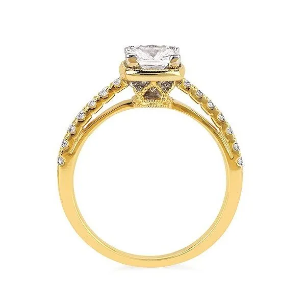 Forever Elegant™ 1/8 Ctw. Diamond Semi Mount shown with 1 Ct. Cushion Center Diamond in 14K Gold Image 2 Conti Jewelers Endwell, NY