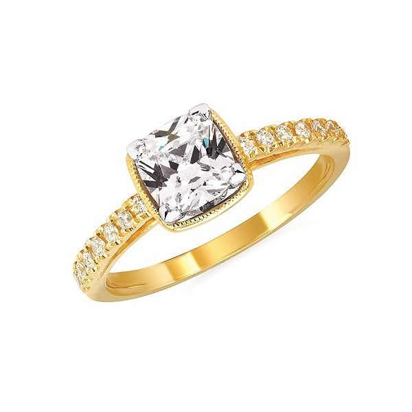 Forever Elegant™ 1/8 Ctw. Diamond Semi Mount shown with 1 Ct. Cushion Center Diamond in 14K Gold Conti Jewelers Endwell, NY