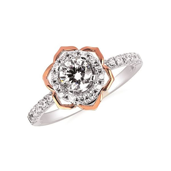 Forever Elegant™ 1/3 Ctw. Diamond Semi Mount shown with 1/2 Ct. Round Center Diamond in 14K Gold Image 2 Conti Jewelers Endwell, NY