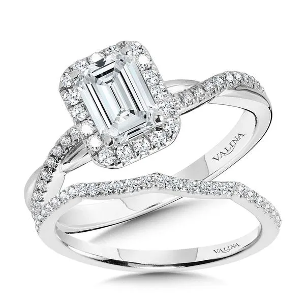 Crisscross Emerald-Shaped Halo Engagement Ring Image 3 Conti Jewelers Endwell, NY