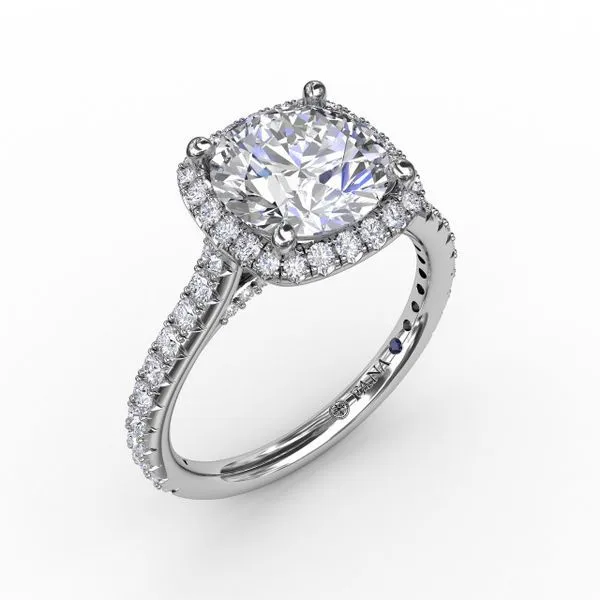 Cushion-Shaped Halo Diamond Engagement Ring with Diamond Band Conti Jewelers Endwell, NY