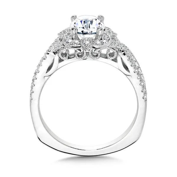 Vintage Oval-Cut Diamond Halo & Crisscross Engagement Ring w/ Milgrain Beading & Filigree Image 2 Conti Jewelers Endwell, NY