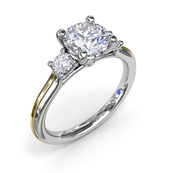 14k White Gold and 18k Yellow Gold 0.26cttw Diamond three stone Semi Mount sz 6.5 Conti Jewelers Endwell, NY