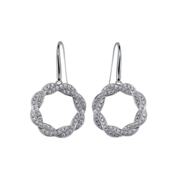 Twist Dangle Diamond Earrings in 18k White Gold Conti Jewelers Endwell, NY
