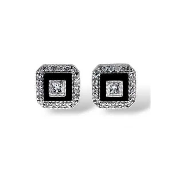 1/3 CT. T.W. Diamond and Onyx Stud Earrings in 14K White Gold Conti Jewelers Endwell, NY