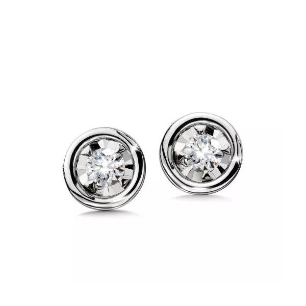 Bezeled Diamond Star Solitaire Stud Earrings Conti Jewelers Endwell, NY