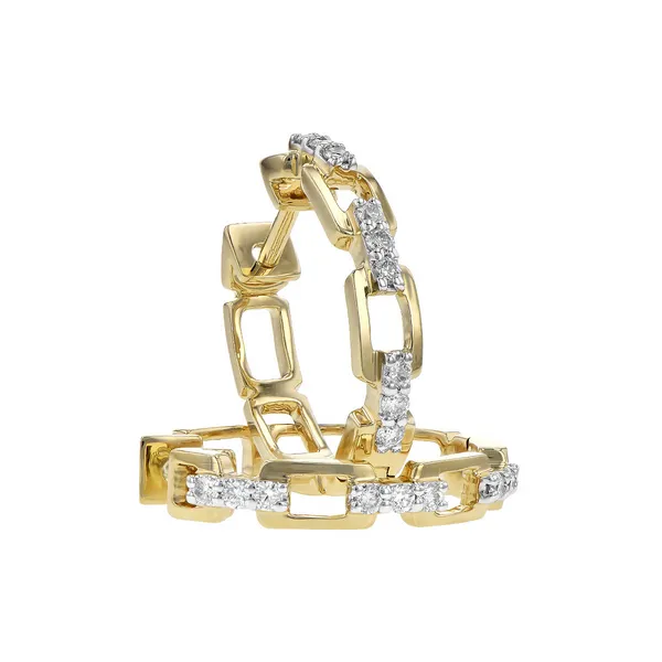 1/4cttw Diamond Chain Link Hoop Earrings in 14k Yellow Gold Image 2 Conti Jewelers Endwell, NY