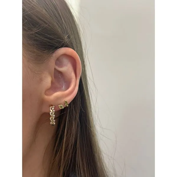 0.11cttw Diamond Leaf Hoop Earrings in 14k Yellow Gold Image 2 Conti Jewelers Endwell, NY