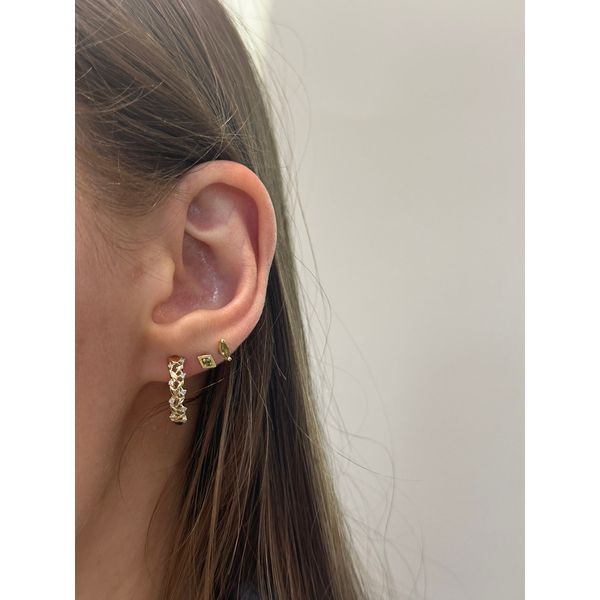 0.11cttw Diamond Leaf Hoop Earrings in 14k Yellow Gold Image 2 Conti Jewelers Endwell, NY
