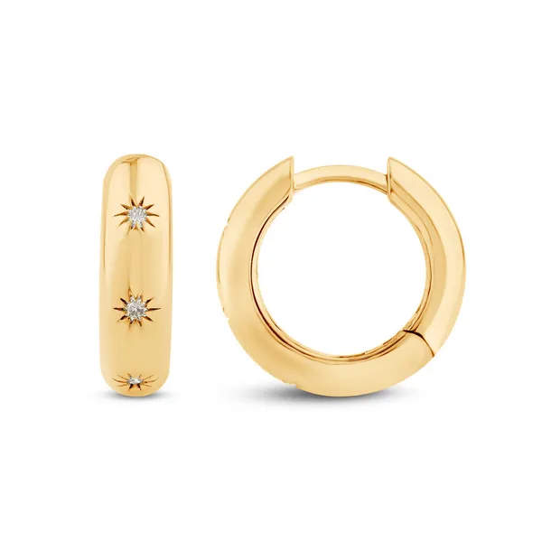14k Yellow Gold 1/12cttw Diamond Stars Hoops Conti Jewelers Endwell, NY