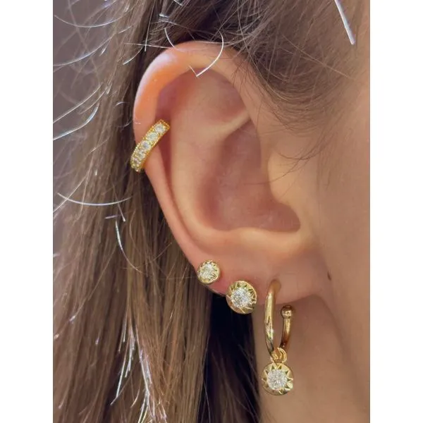 14k Yellow Gold 1/2cttw Diamond Stars Dangle Hoops Image 2 Conti Jewelers Endwell, NY