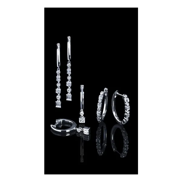 1/4 Ctw. Diamond Baguette & Round Hoop Earrings In Sterling Silver Image 2 Conti Jewelers Endwell, NY