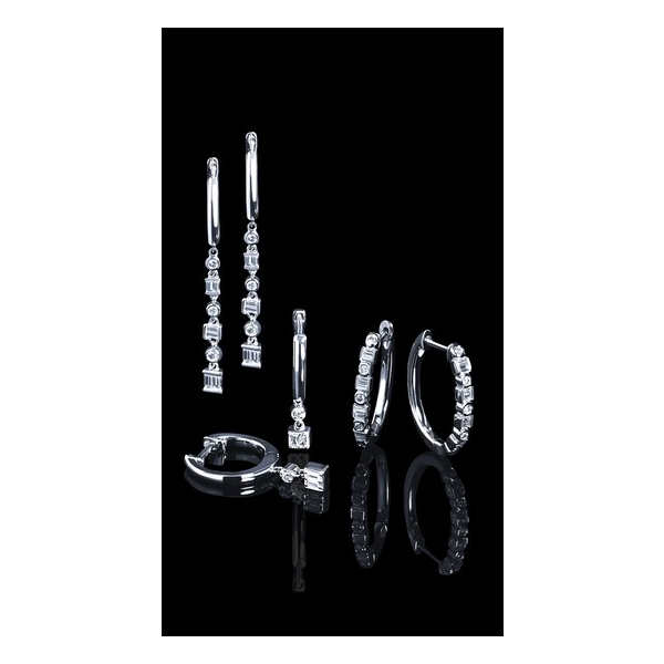 1/4 Ctw. Diamond Baguette & Round Hoop Earrings In Sterling Silver Image 2 Conti Jewelers Endwell, NY