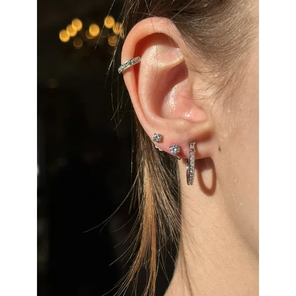 1/5 Ctw. Diamond Baguette & Round Hoop Earrings In Sterling Silver Image 3 Conti Jewelers Endwell, NY