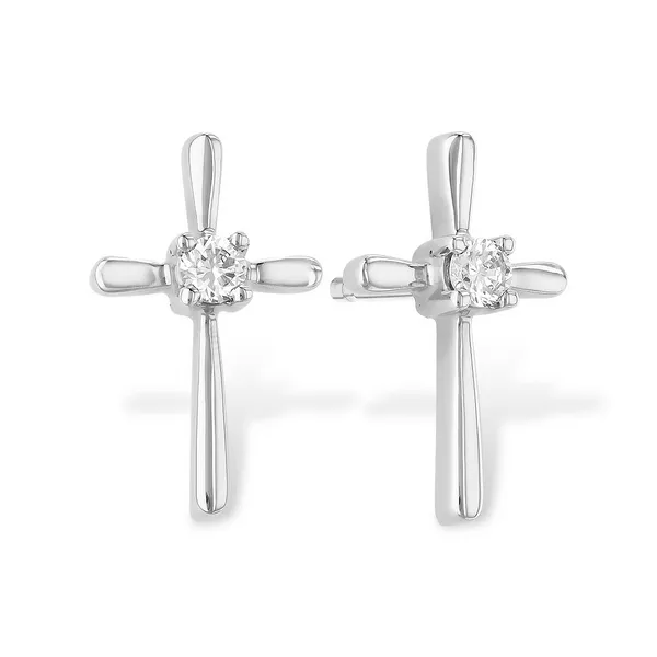 14k White Gold .04cttw Diamond Cross Earrings Conti Jewelers Endwell, NY