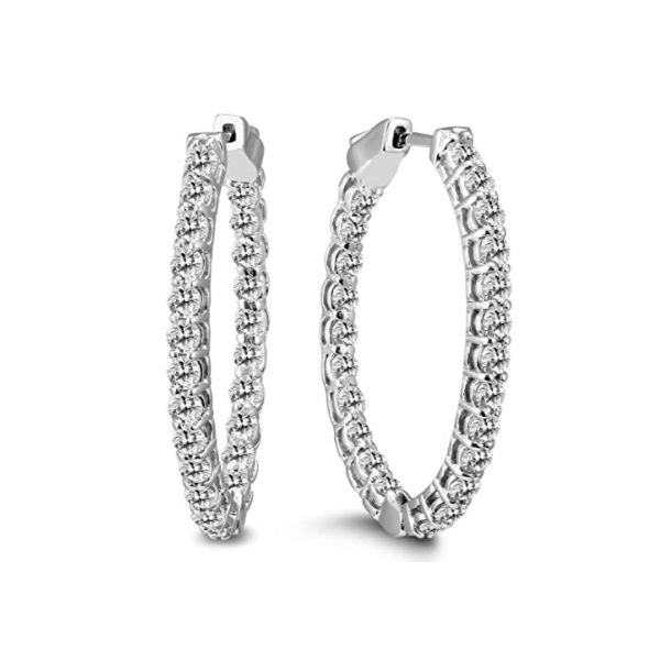 2cttw Oval Lab-Grown Diamond Inside Out Hoop Earrings with Push Button Locks in 14k White Gold Conti Jewelers Endwell, NY