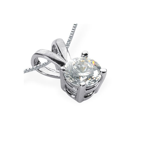 14k WG .22ct Solitaire Basket Setting Pendant w/ Rabbit Ear Bail Conti Jewelers Endwell, NY