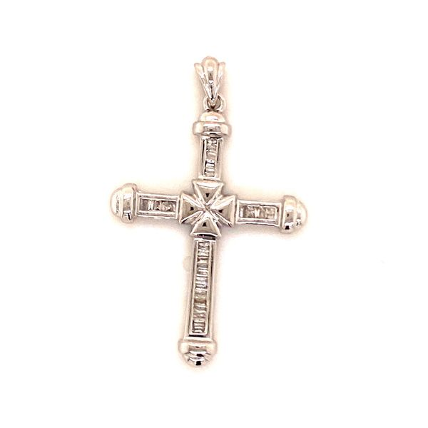 Baquette Diamond Cross Pendant in 14k White Gold Conti Jewelers Endwell, NY