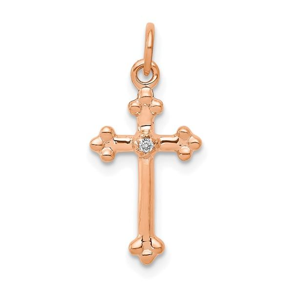 14k Rose Gold Small Diamond Budded Cross Pendant Conti Jewelers Endwell, NY