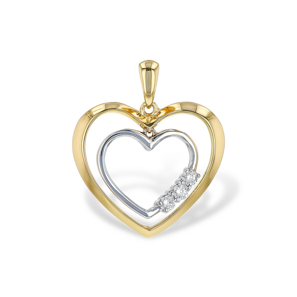 Diamond Overlay Double Heart Outline Pendant in 14K Gold Conti Jewelers Endwell, NY