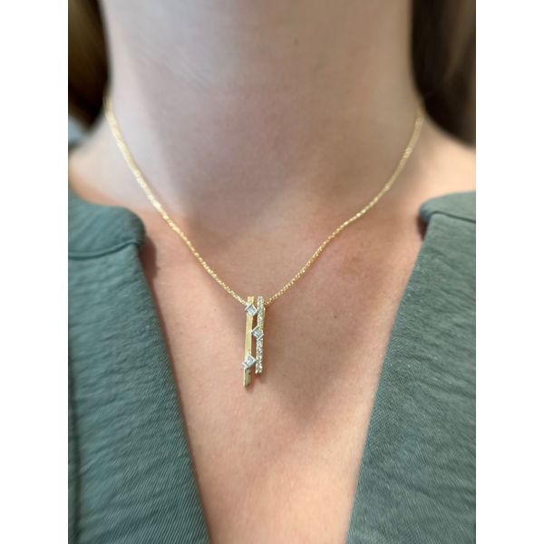 14k YG 0.16cttw Dia Vertical two bar Pendant Image 2 Conti Jewelers Endwell, NY