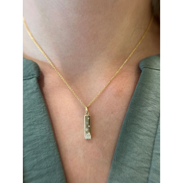 14K YG 0.09cttw Dia Small Vertical Bar Pendant Image 2 Conti Jewelers Endwell, NY