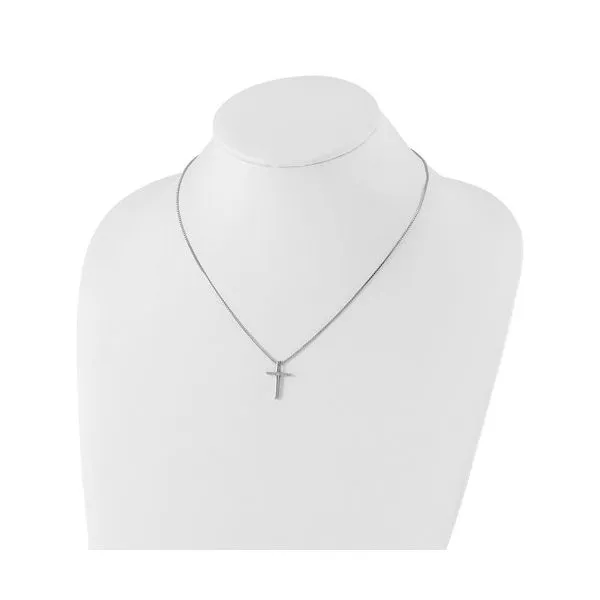 White Ice Sterling Silver Rhodium-plated .01 carat Diamond Cross Necklace Image 3 Conti Jewelers Endwell, NY