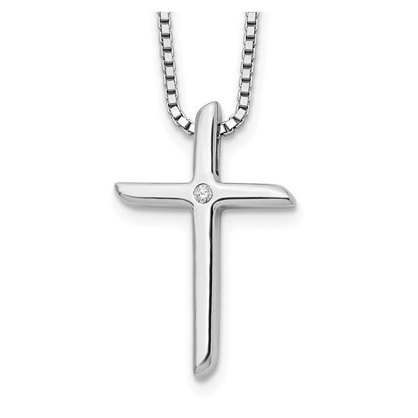 White Ice Sterling Silver Rhodium-plated .01 carat Diamond Cross Necklace Conti Jewelers Endwell, NY