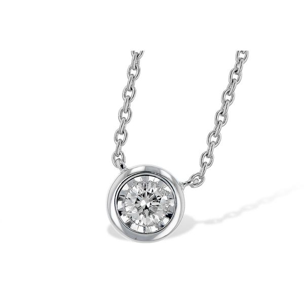 Round Bezel-Set Diamond Solitaire Necklace in White Gold Conti Jewelers Endwell, NY