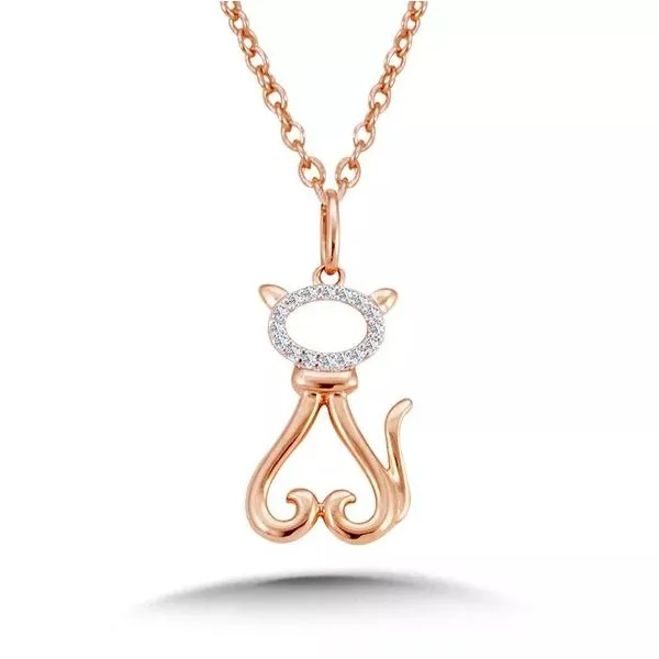 10K Rose Gold Diamond Cat Pendant Necklace Conti Jewelers Endwell, NY