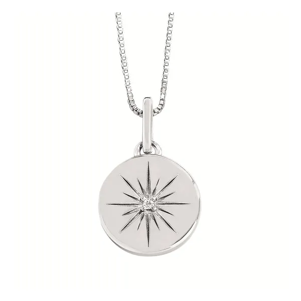 Diamond Circle Disc Pendant In Sterling Silver With 18