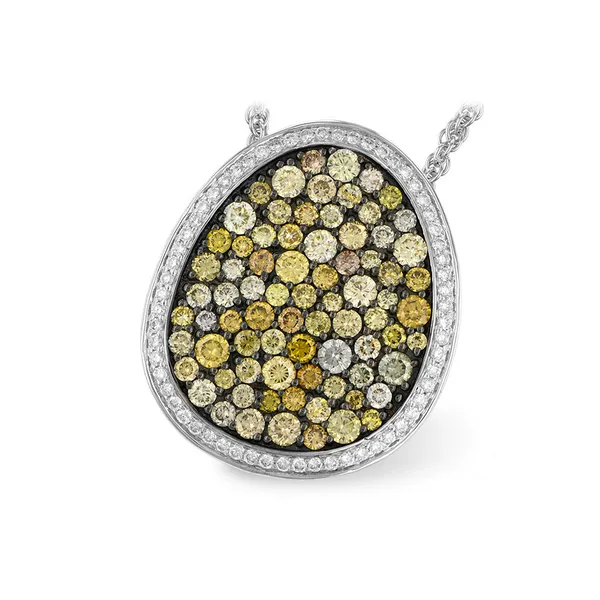 14K Yellow Gold Multi-Color Diamond Disc Pendant Necklace Conti Jewelers Endwell, NY