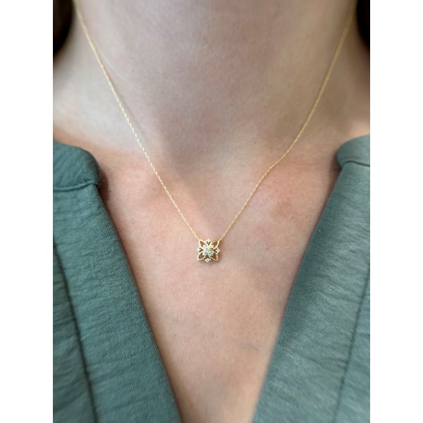 14k YG 0.07cttw Dia Tri-Pointed Flower Necklace Image 2 Conti Jewelers Endwell, NY