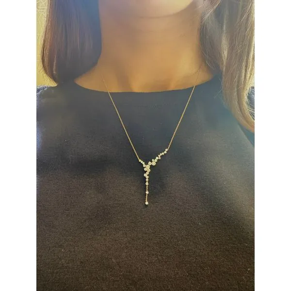 14k Yellow gold 7/8cttw Diamond Cluster Drop Necklace Image 2 Conti Jewelers Endwell, NY