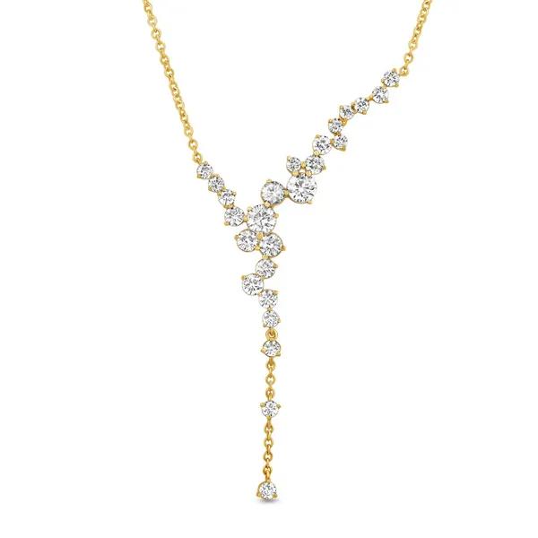 14k Yellow gold 7/8cttw Diamond Cluster Drop Necklace Conti Jewelers Endwell, NY