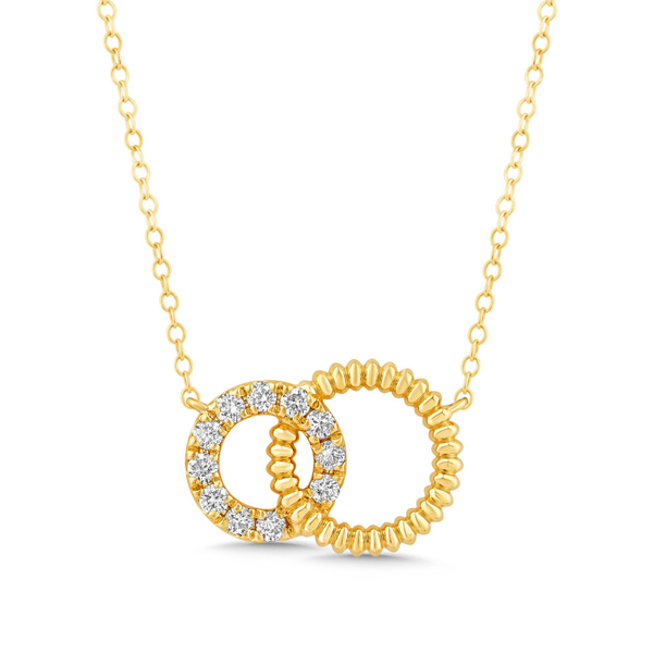 14k Yellow Gold 1/7cttw Diamond Two Interlocking Circles Necklace Conti Jewelers Endwell, NY