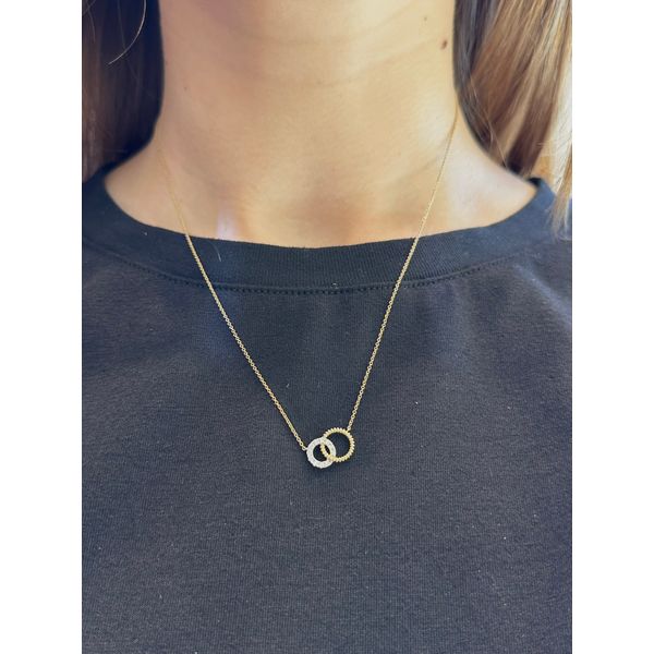 14k Yellow Gold 1/7cttw Diamond Two Interlocking Circles Necklace Image 2 Conti Jewelers Endwell, NY