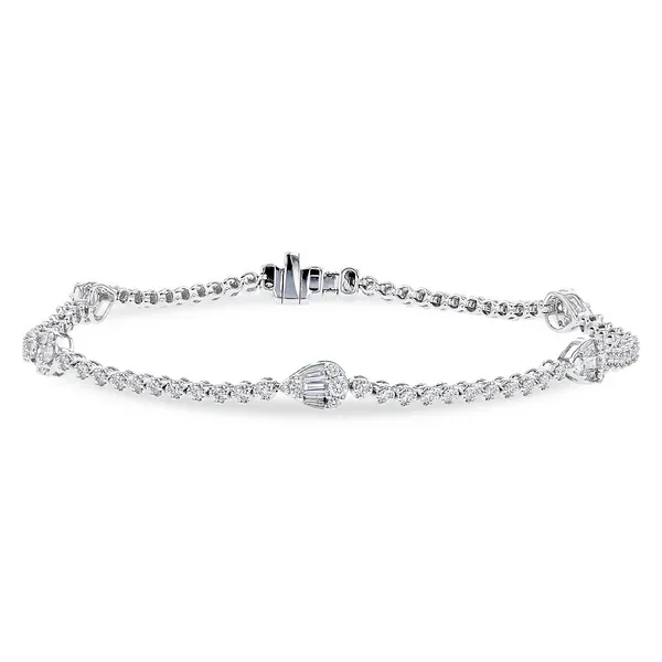 1 1/10 Ctw. Diamond Station Tennis Bracelet in 14k White Gold, 7
