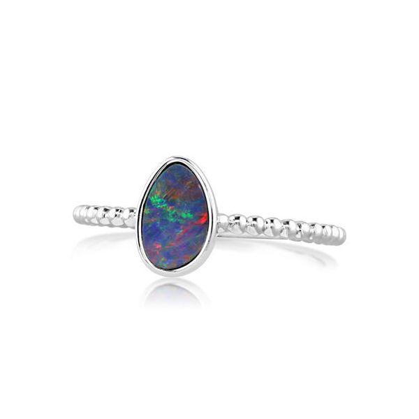 14K WHITE GOLD AUSTRALIAN OPAL DOUBLET BEADED SHANK RING Conti Jewelers Endwell, NY
