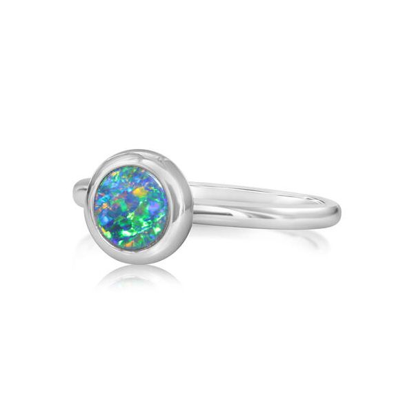 14K WHITE GOLD 6MM ROUND AUSTRALIAN OPAL DOUBLET RING Conti Jewelers Endwell, NY