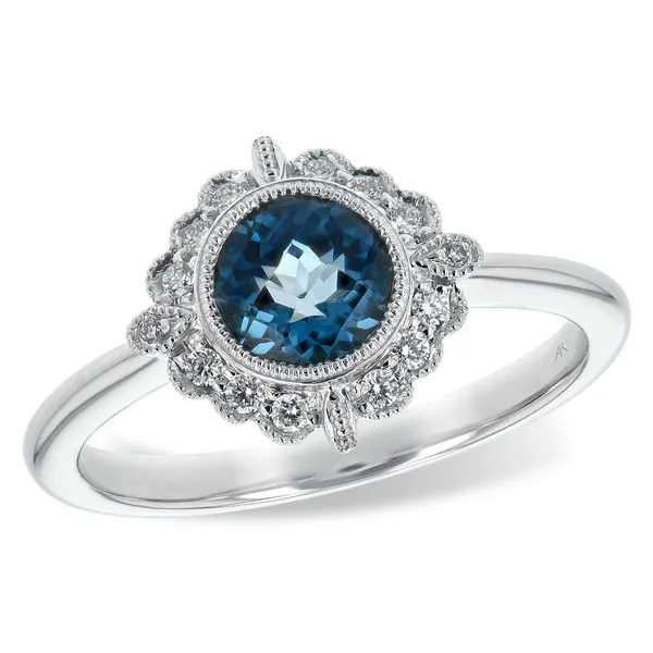 Vintage Inspired 1.05cttw London Blue Topaz and Diamond Accent Frame Ring in 14k White Gold Conti Jewelers Endwell, NY