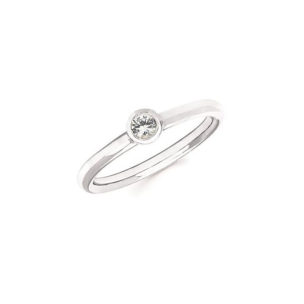 Bezel-Set Solitaire Round White Sapphire Stackable Ring in 14k White Gold Conti Jewelers Endwell, NY