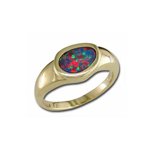 14K Yellow Gold and Bezel Set Oval Australian Opal Doublet Ring Conti Jewelers Endwell, NY