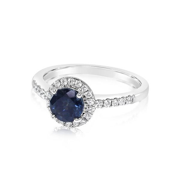 Blue Sapphire Halo Ring with Diamond Accents Conti Jewelers Endwell, NY