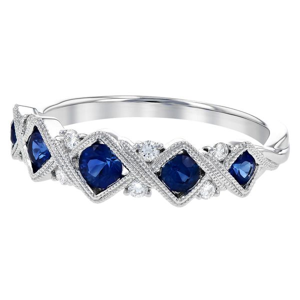 Blue Sapphire and Diamond Semi-Eternity Vintage-Inspired Band Image 3 Conti Jewelers Endwell, NY
