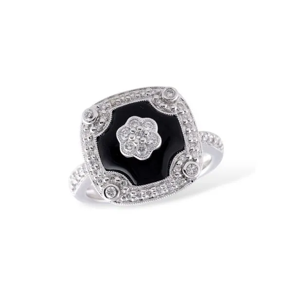 Vintage-Inspired Onyx and Diamond Fashion Ring in 14k White Gold Conti Jewelers Endwell, NY