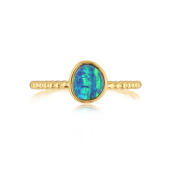 14K YELLOW GOLD AUSTRALIAN OPAL DOUBLET BEADED SHANK RING Conti Jewelers Endwell, NY