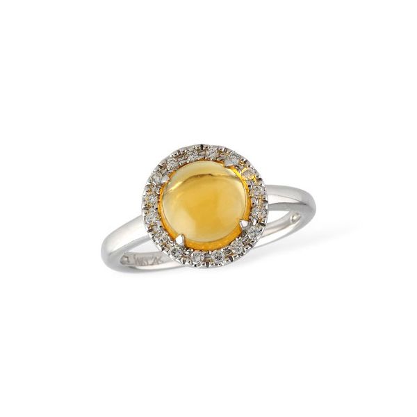 2.28ct tw, Citrine Cabachon & Diamond Halo Ring in 14k White Gold Conti Jewelers Endwell, NY